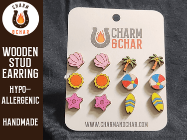 Beach Wood Stud Earrings - Summer Fashion Earring Set - Stud Earring - Charm and Char